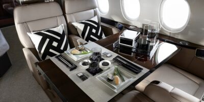 Dassault Falcon 900 interior showing luxury seating and cabin layout