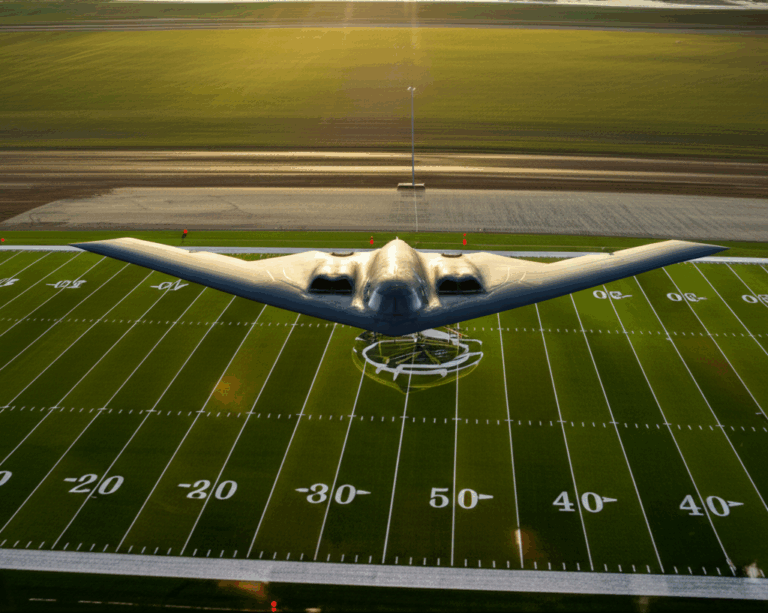 B-2 Spirit bomber compared to football field