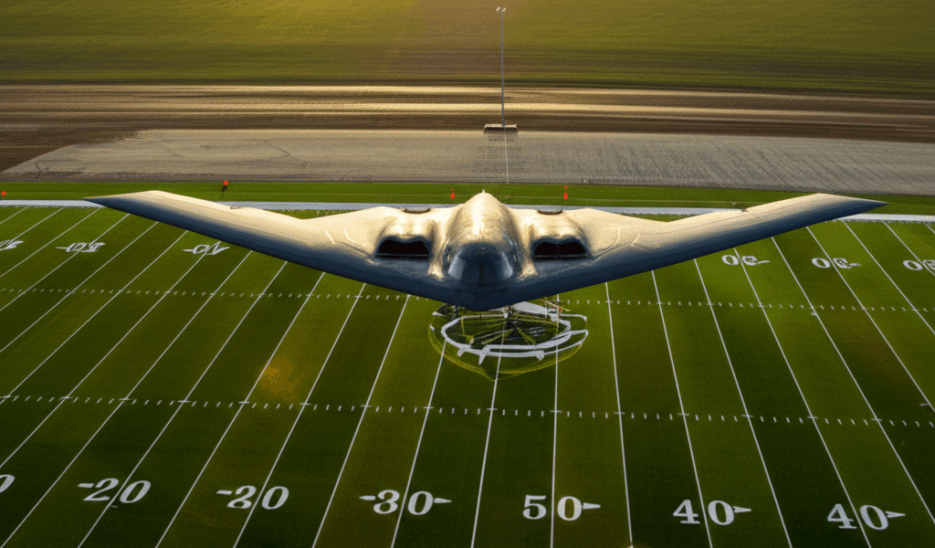 B-2 Spirit bomber compared to football field