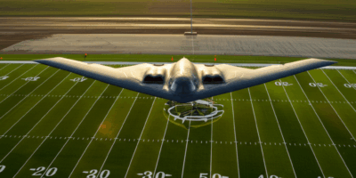 B-2 Spirit bomber compared to football field