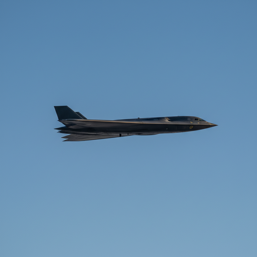 B-2 bomber flying wing profile in flight