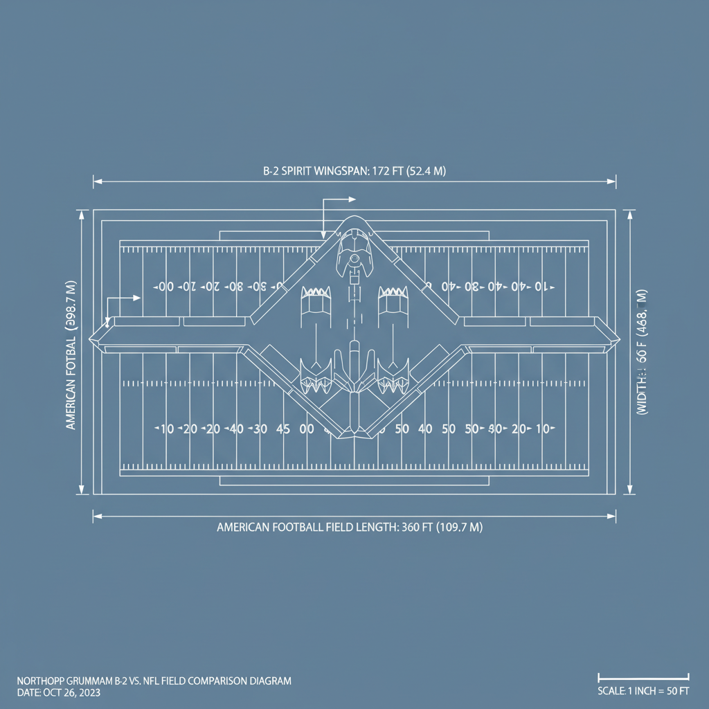 B-2 bomber wingspan compared to football field size