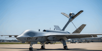 MQ-25 Stingray Production Representative Completes First Flight Carrier Tanker E